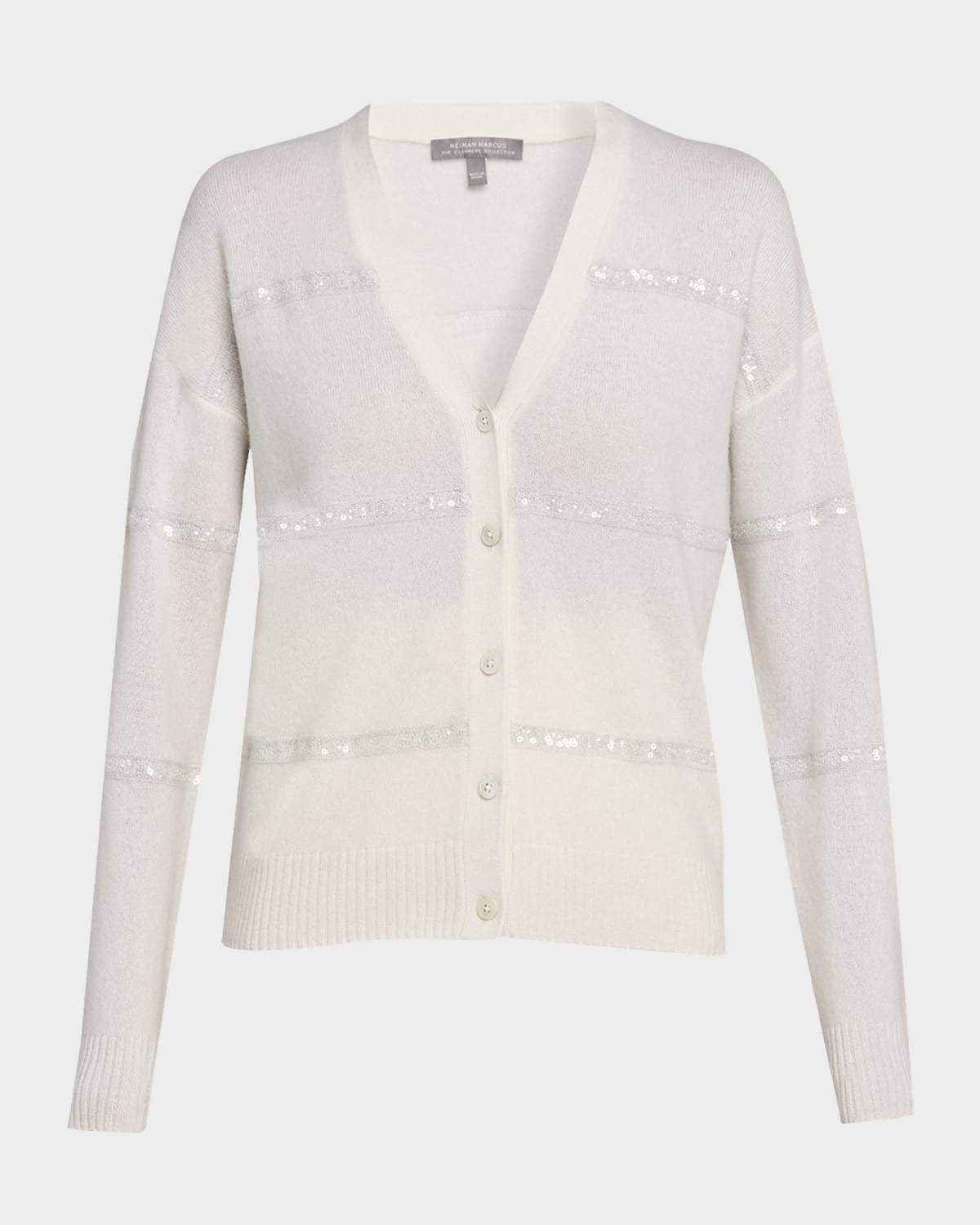 Neiman Marcus Cashmere Sequin Striped Cardigan In Gray