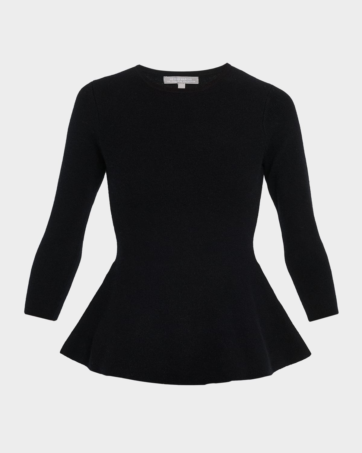 Neiman Marcus Cashmere Peplum Sweater In Black