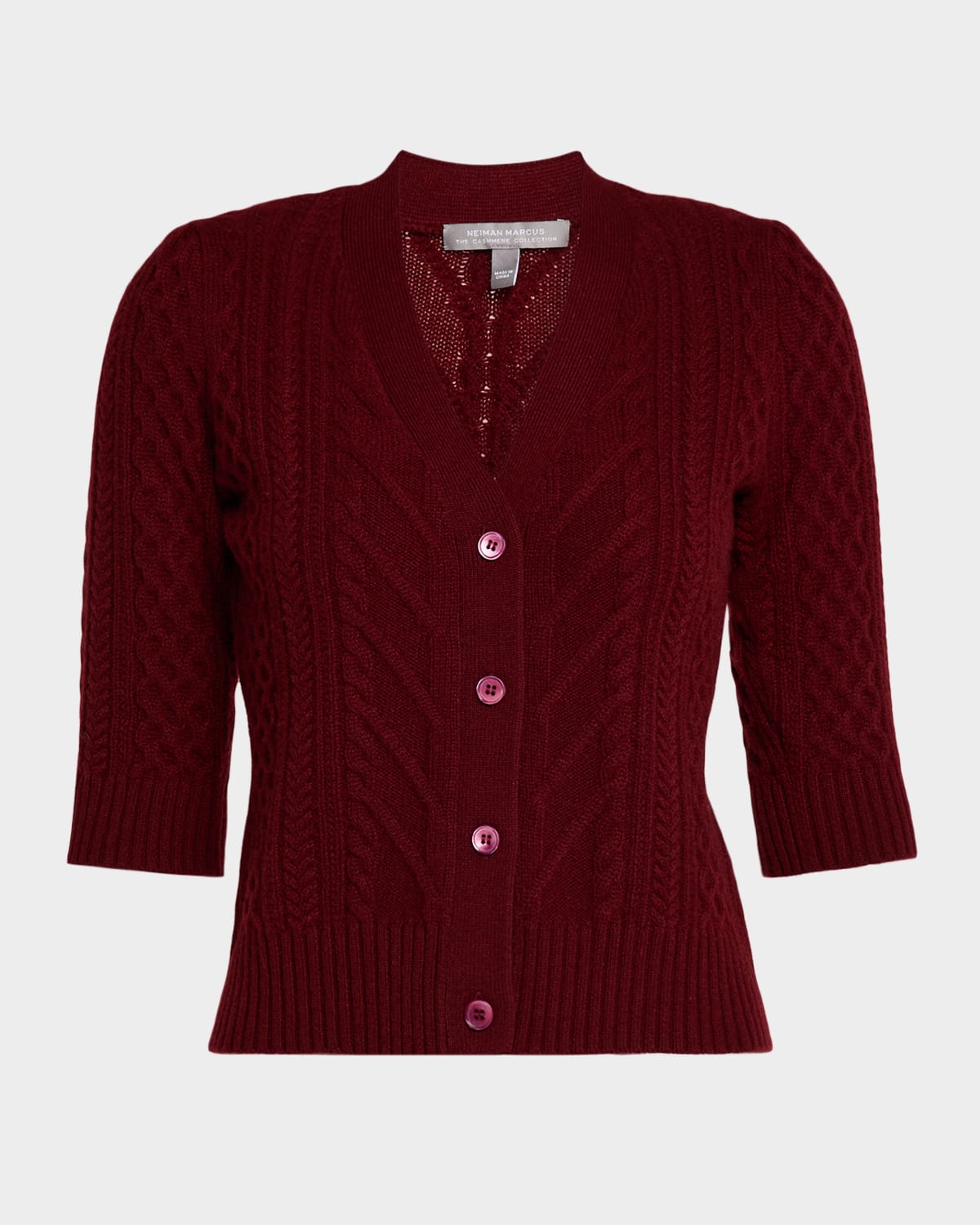 Neiman Marcus Cashmere Cable-knit Cardigan In Red
