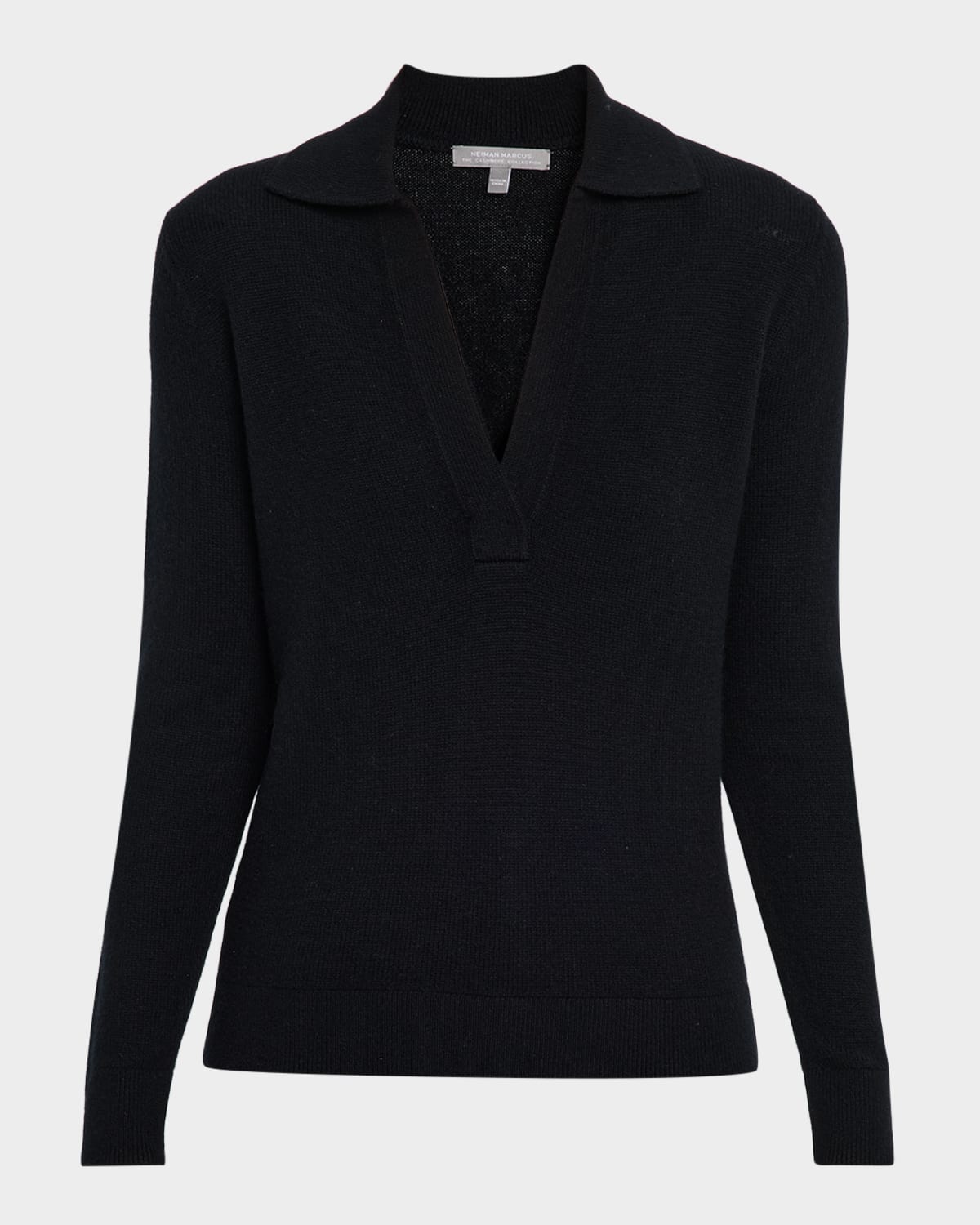 Neiman Marcus Cashmere Long-sleeve Polo Sweater In Black