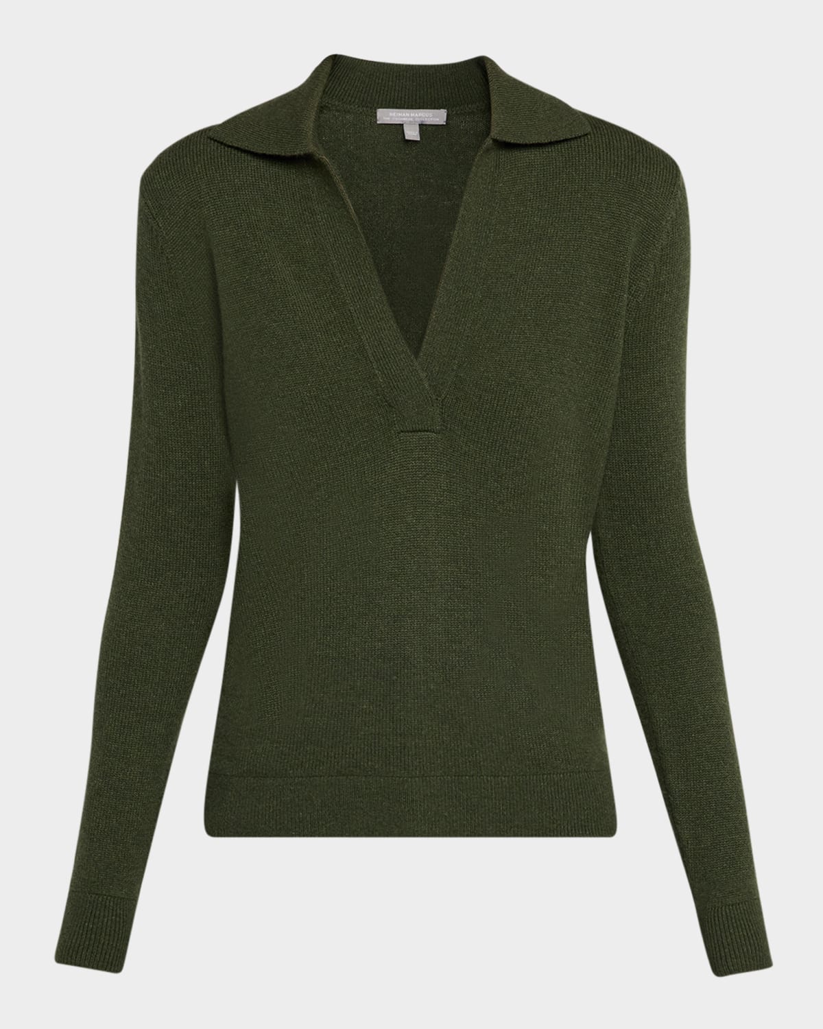 Neiman Marcus Cashmere Long-sleeve Polo Sweater In Green