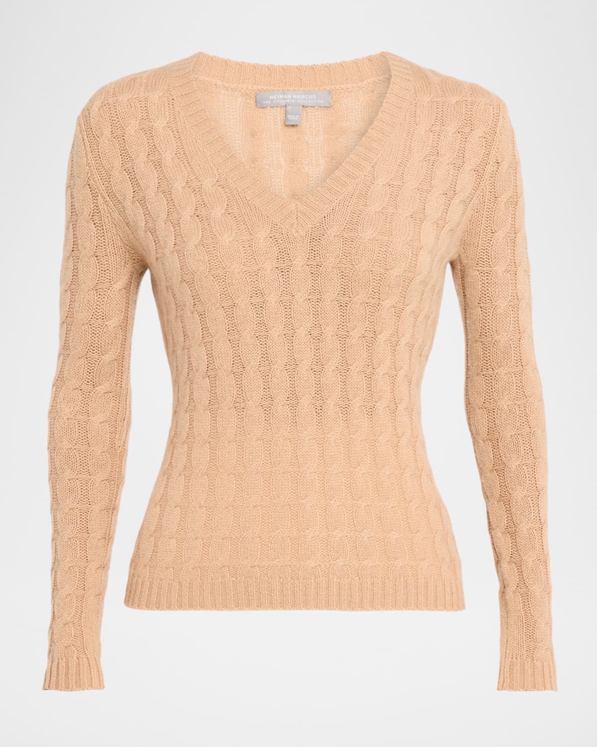 Neiman Marcus Cashmere Cable-knit Sweater In Brown