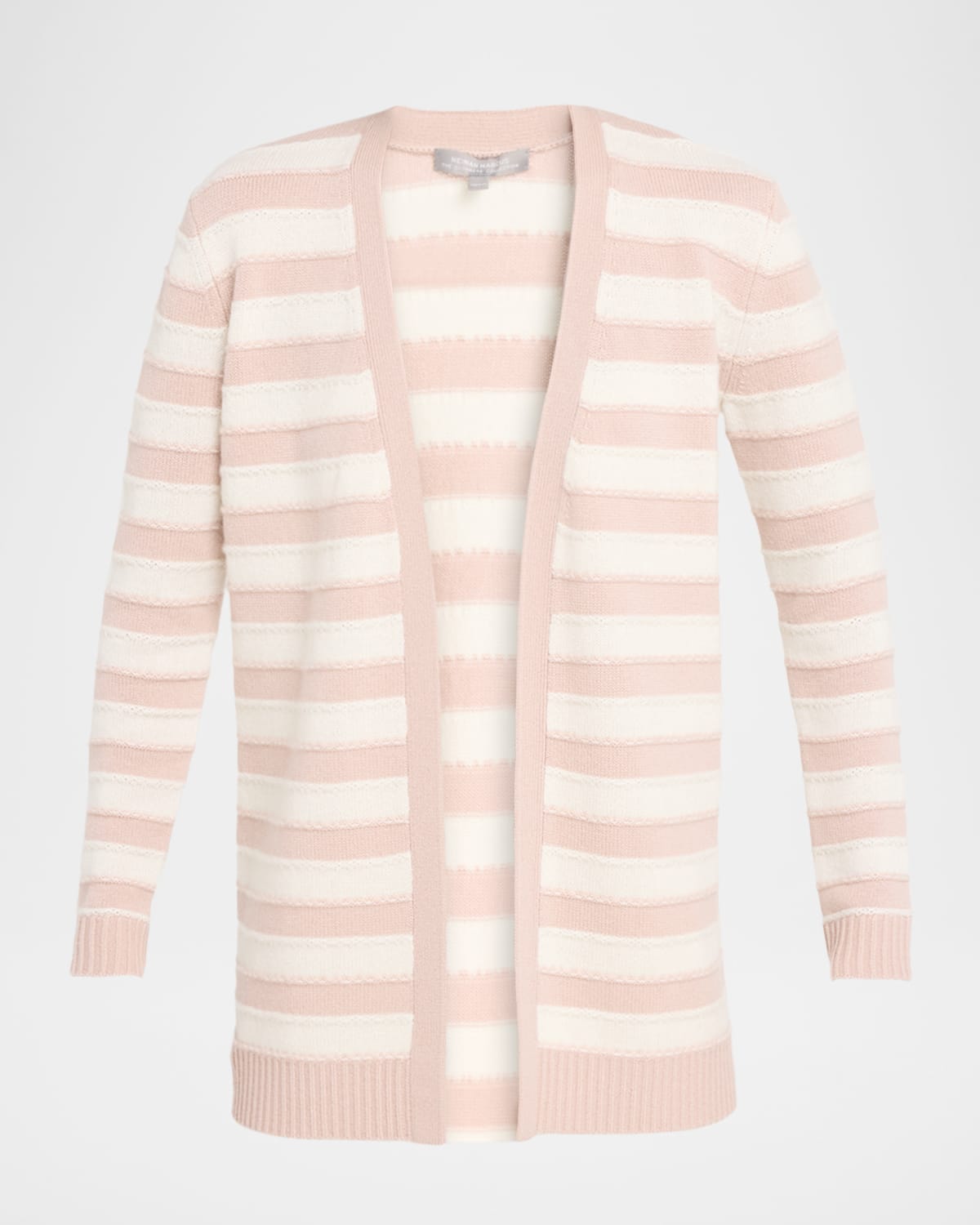 Neiman Marcus Cashmere Striped Open-front Cardigan In Pink
