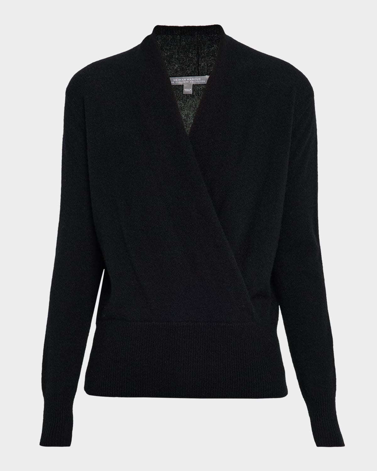 Neiman Marcus Cashmere Faux Wrap Sweater In Black
