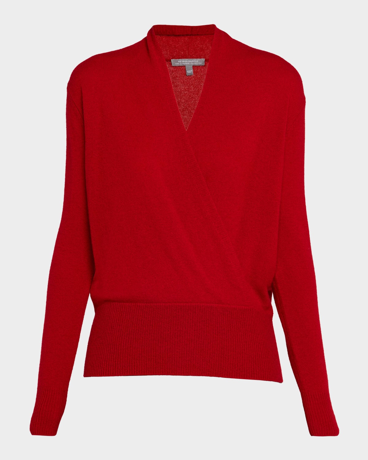 Neiman Marcus Cashmere Faux Wrap Sweater In Red
