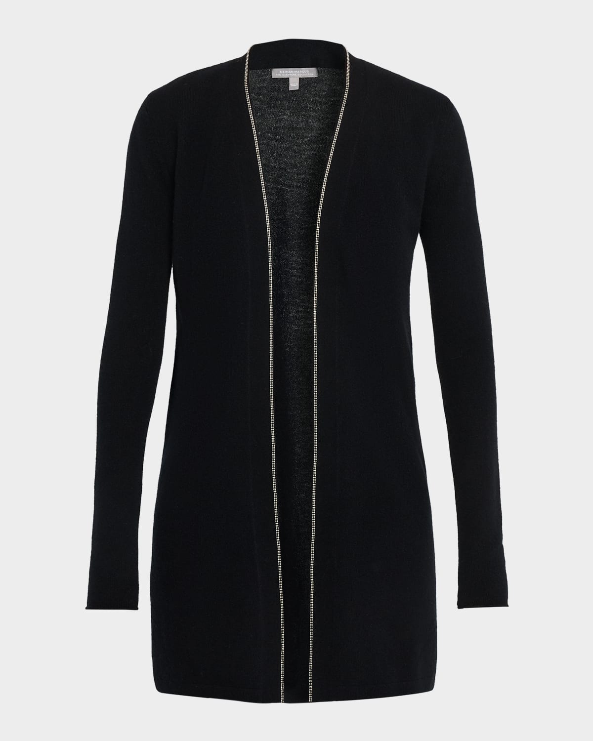 Neiman Marcus Cashmere Duster Cardigan With Chain Detail In Black