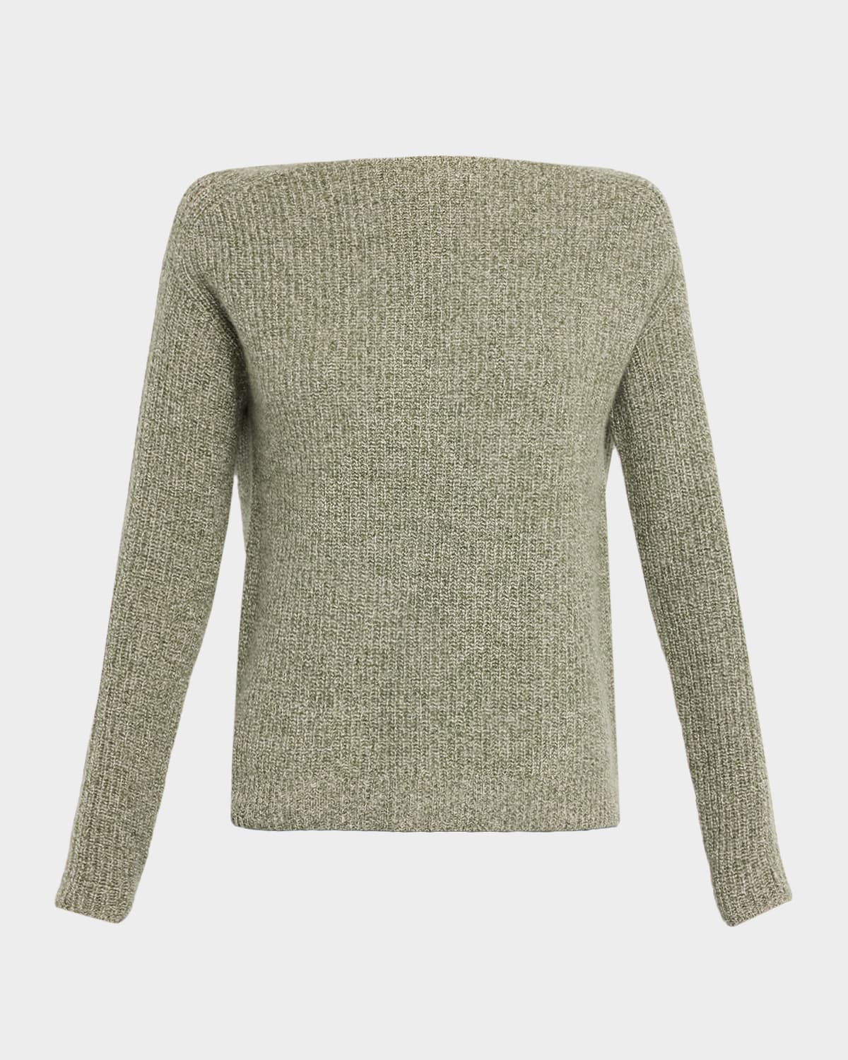 Neiman Marcus Cashmere Boat-neck Shaker Rib Sweater In Green