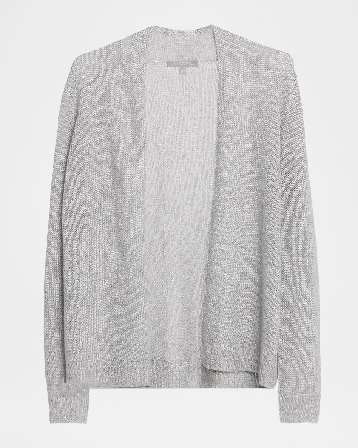 Neiman Marcus Cashmere Sequin Metallic Knit Cardigan In Gray