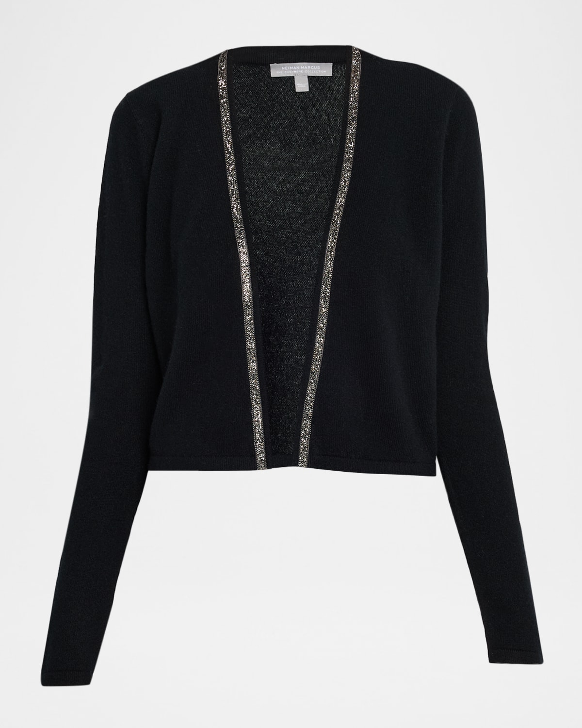 Neiman Marcus Cashmere Bead-trim Shrug In Black