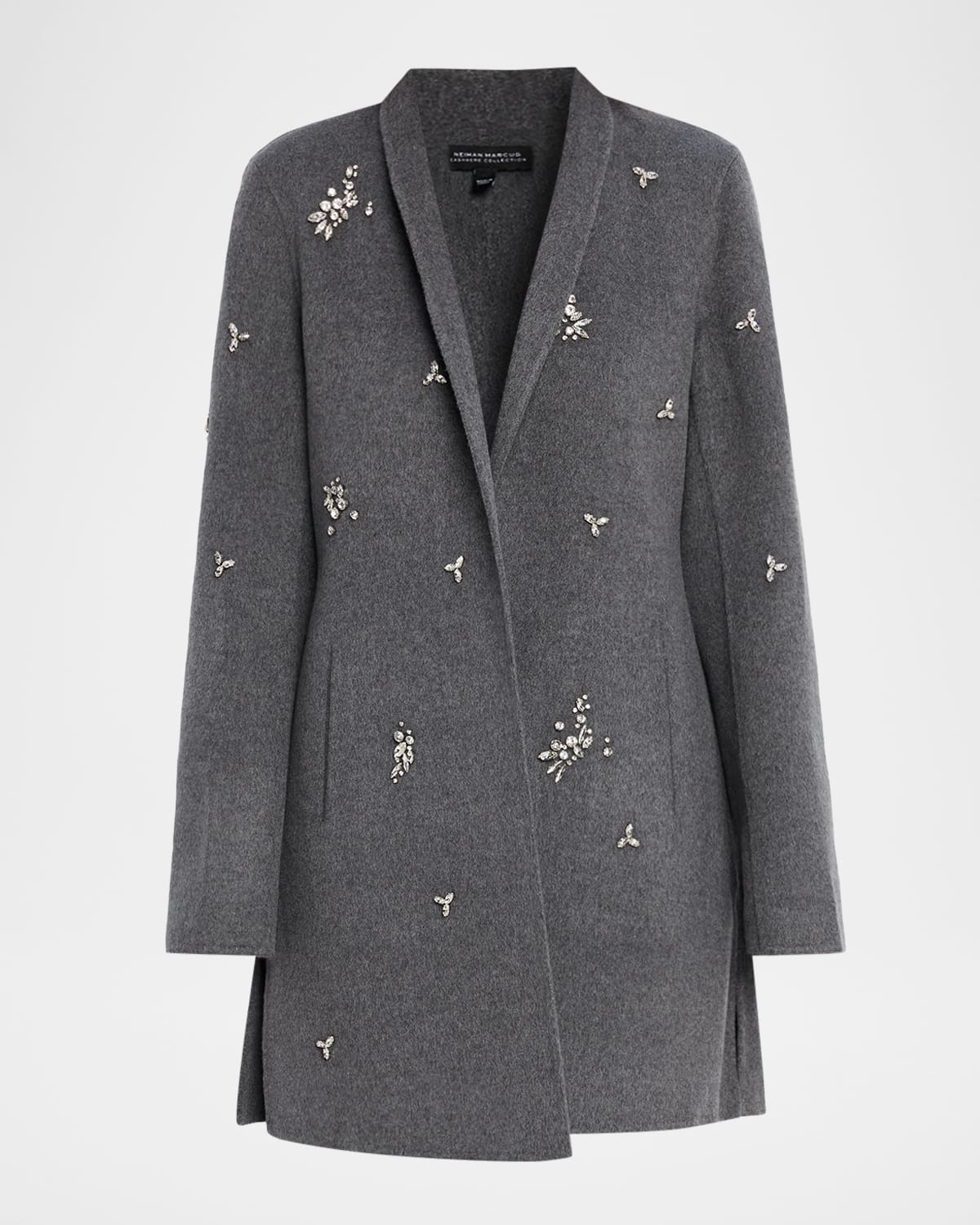 Neiman Marcus Double-faced Cashmere Embellished Coat In Gray