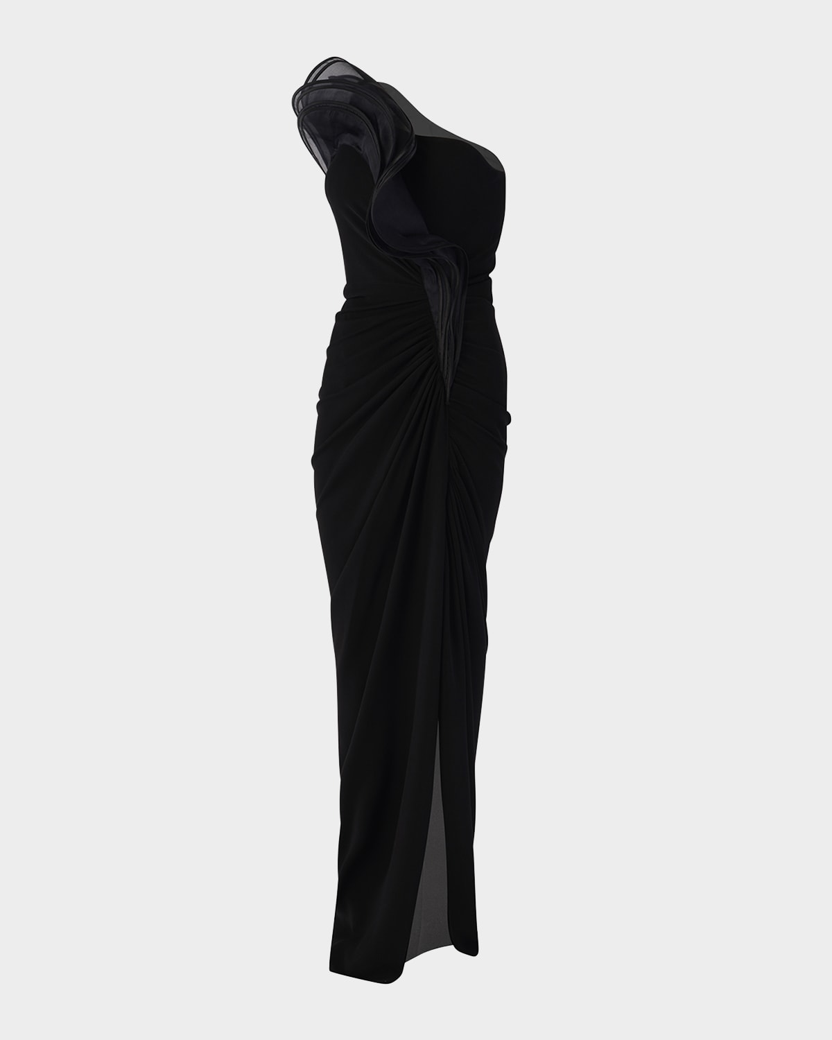 Gaurav Gupta One-shoulder Draped Ruffle Gown In Black