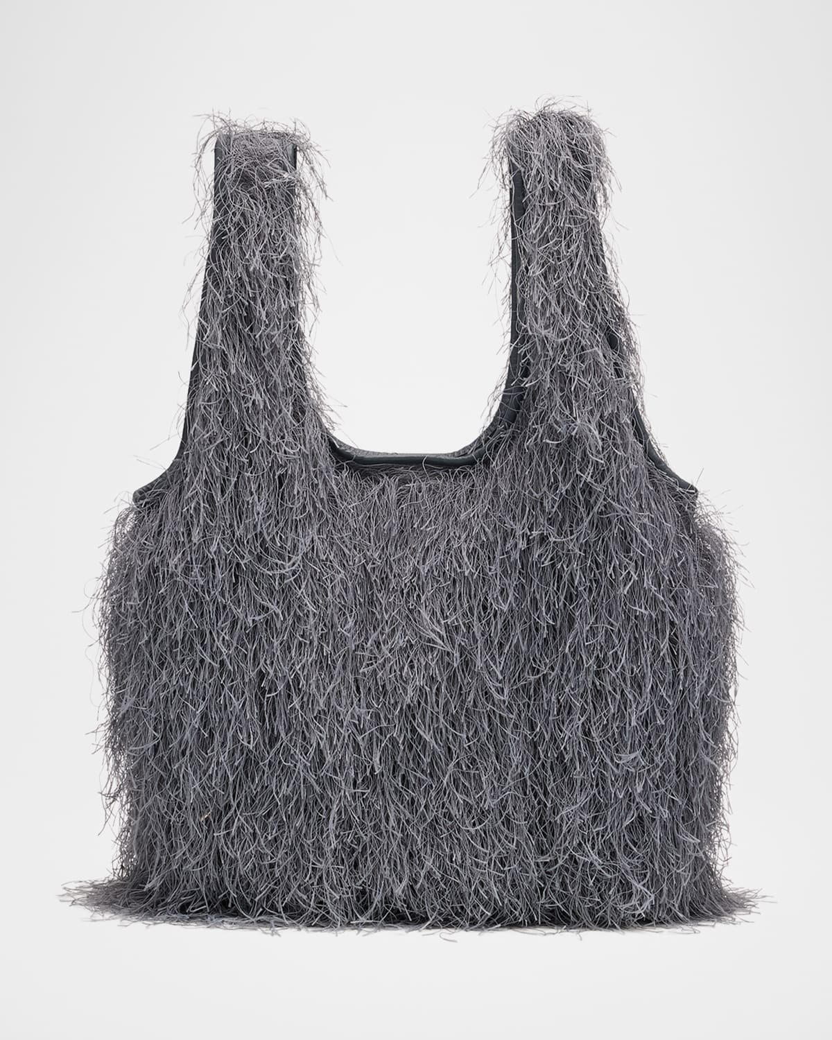 Dries Van Noten Marche Small Fringed Tote Bag In Gray