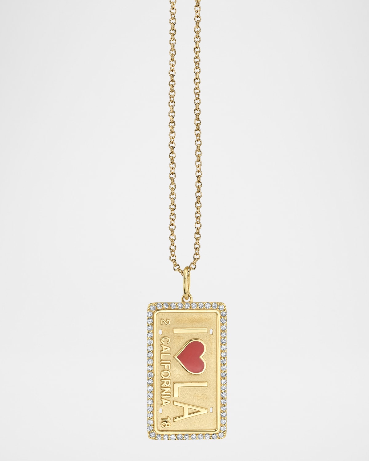 14K LA License Plate Charm on Heavy Tiffany Chain Necklace