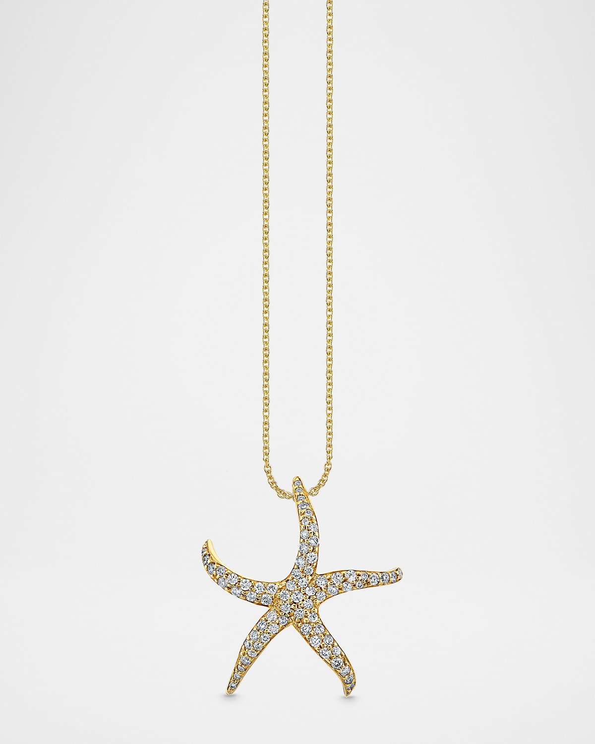 14K Pave Large Starfish Pendant on Heavy Tiffany Chain Necklace