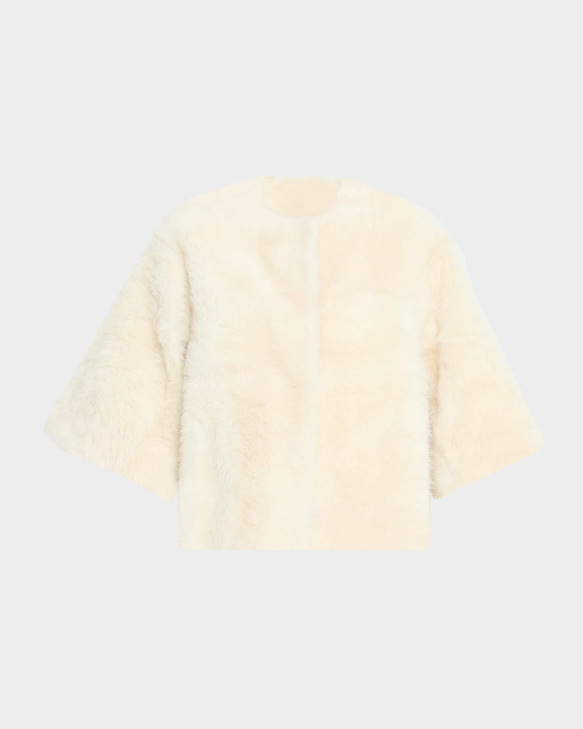 Utzon Jewelle Elbow-sleeve Shearling Jacket In Neutral