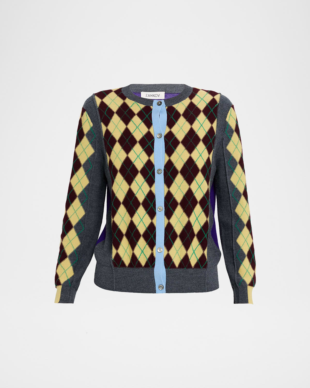 Zankov William Colorblock Argyle Cardigan In Animal Print
