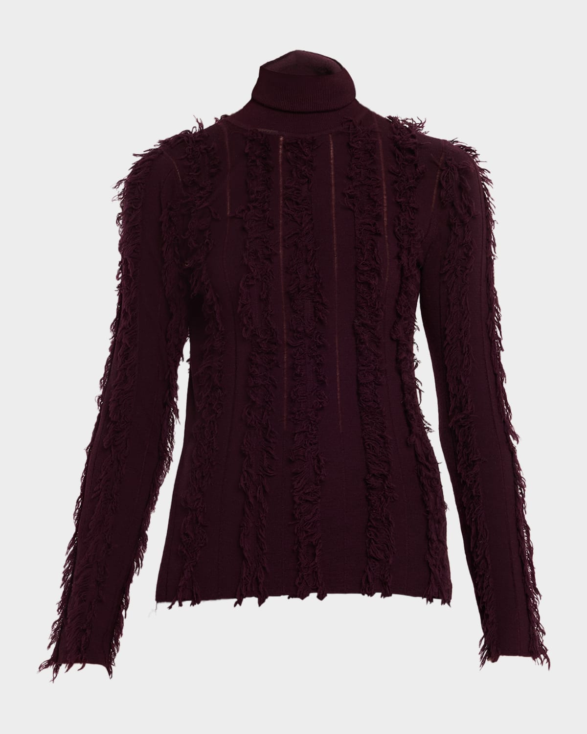 Zankov Nico Fringe Stripe Merino Wool Turtleneck Sweater In Brown