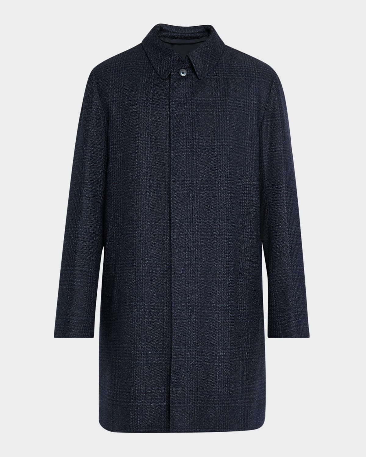 Herno Men's Plaid Wool/silk Coat In Blue
