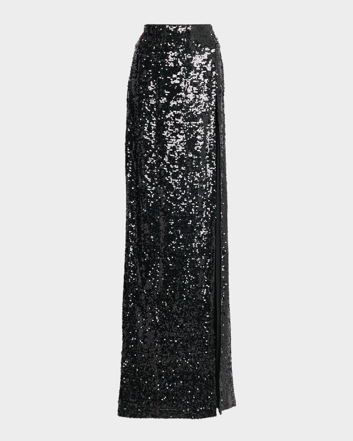 Lapointe High Waist Sequined Maxi Skirt In Black