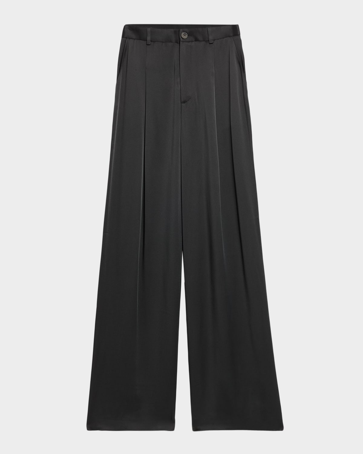 Lapointe Pleated Wide-leg Satin Pants In Green