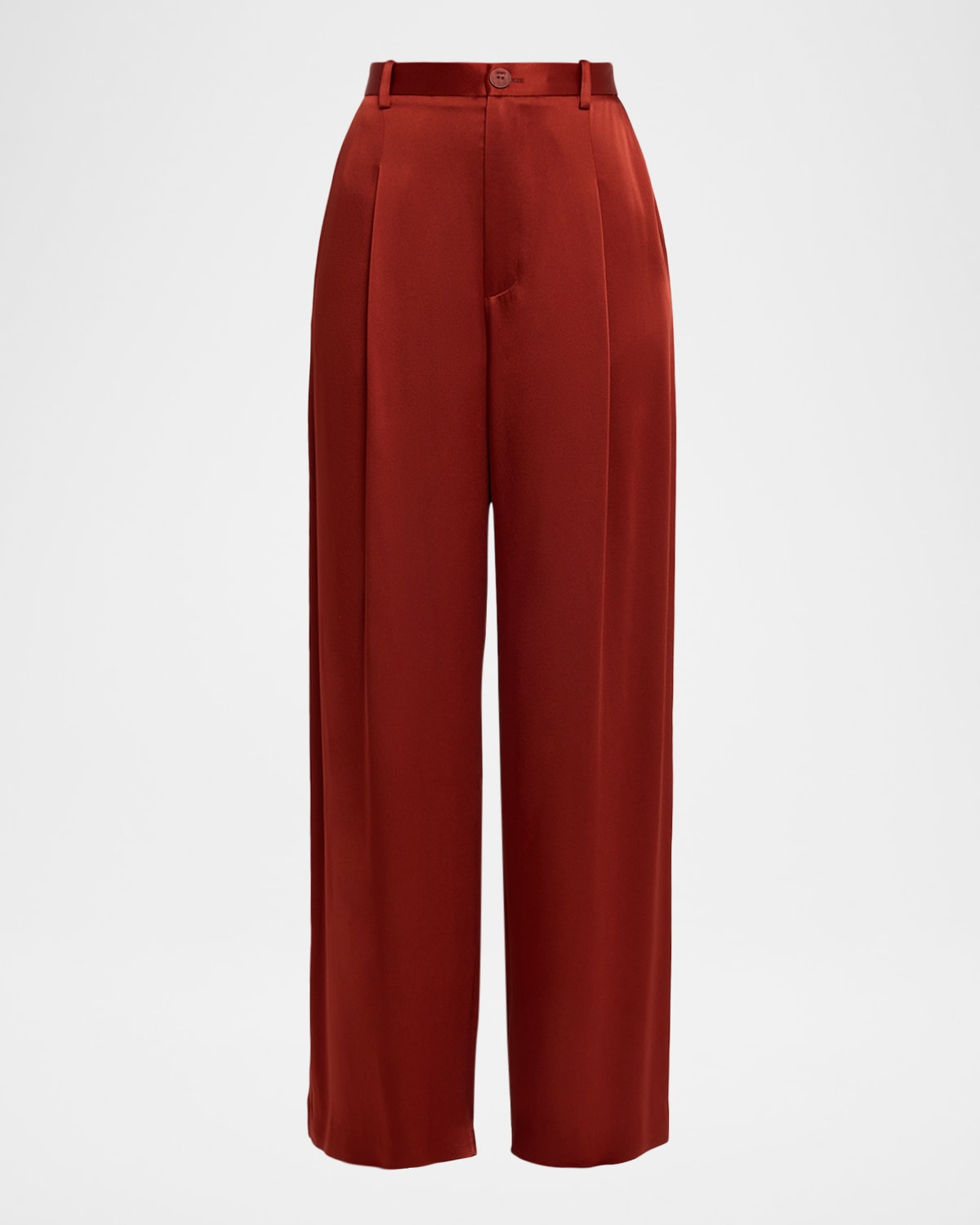 Lapointe Pleated Wide-leg Satin Pants In Red