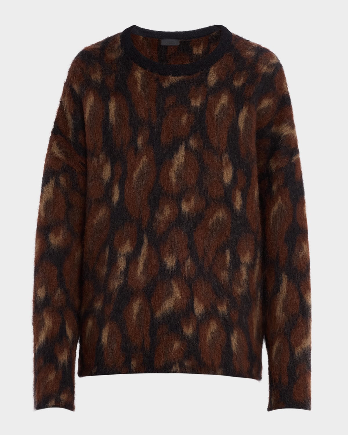 Lapointe Oversized Leopard Jacquard Crewneck Sweater In Brown