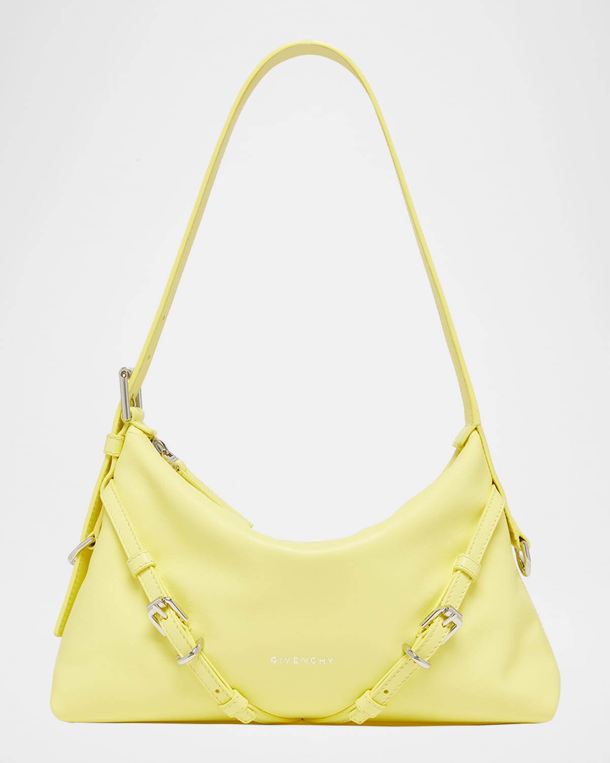 Givenchy Voyou Mini Curved Leather Shoulder Bag In Yellow