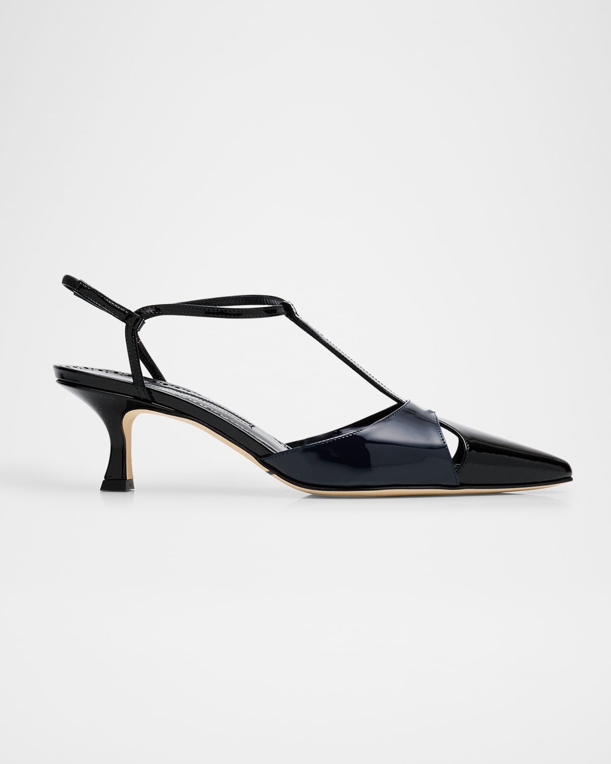 Manolo Blahnik Turgimod Bicolor Patent Leather T-strap Pumps In Black