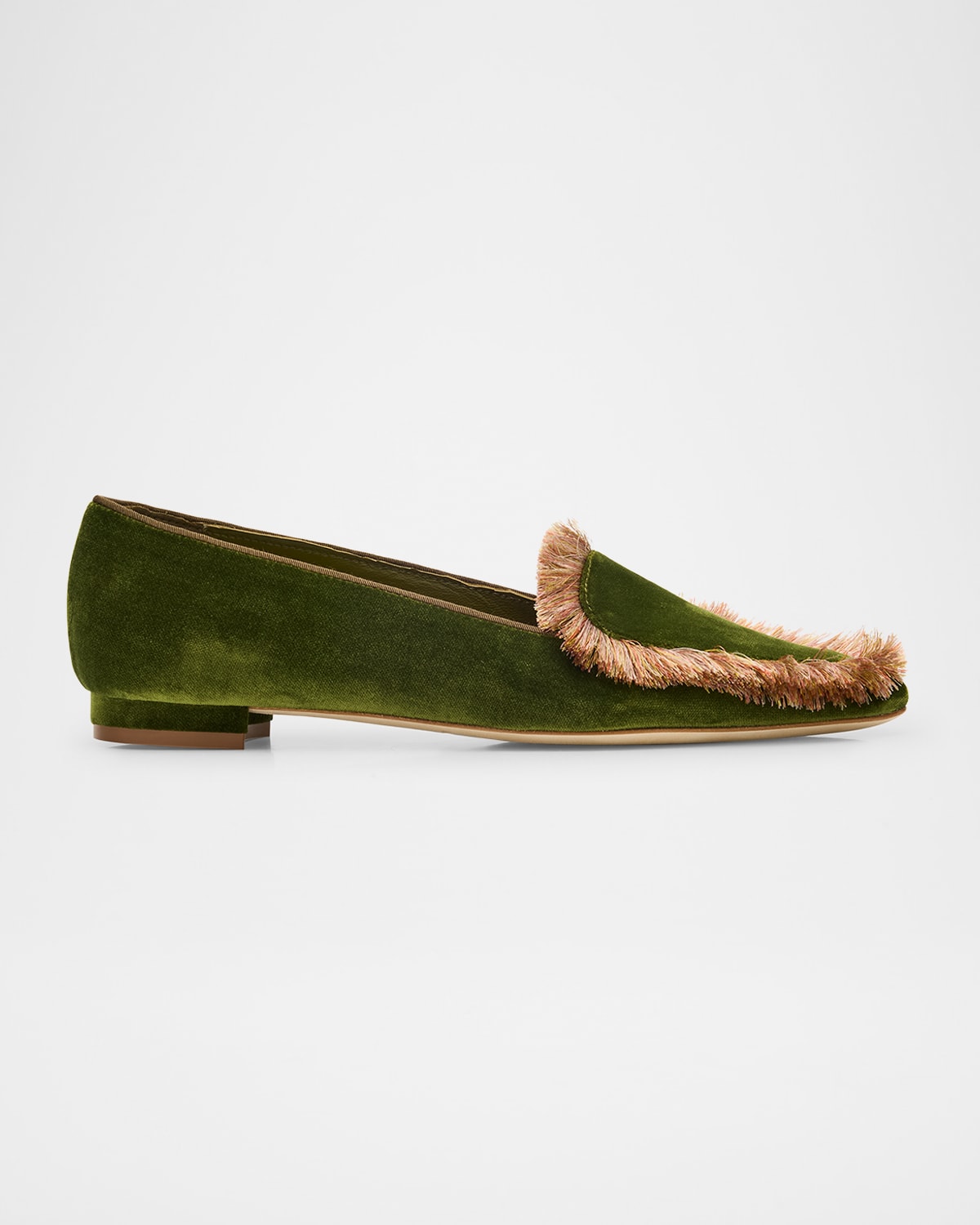 Manolo Blahnik Agrofran Velvet Fringe-trim Loafers In Green
