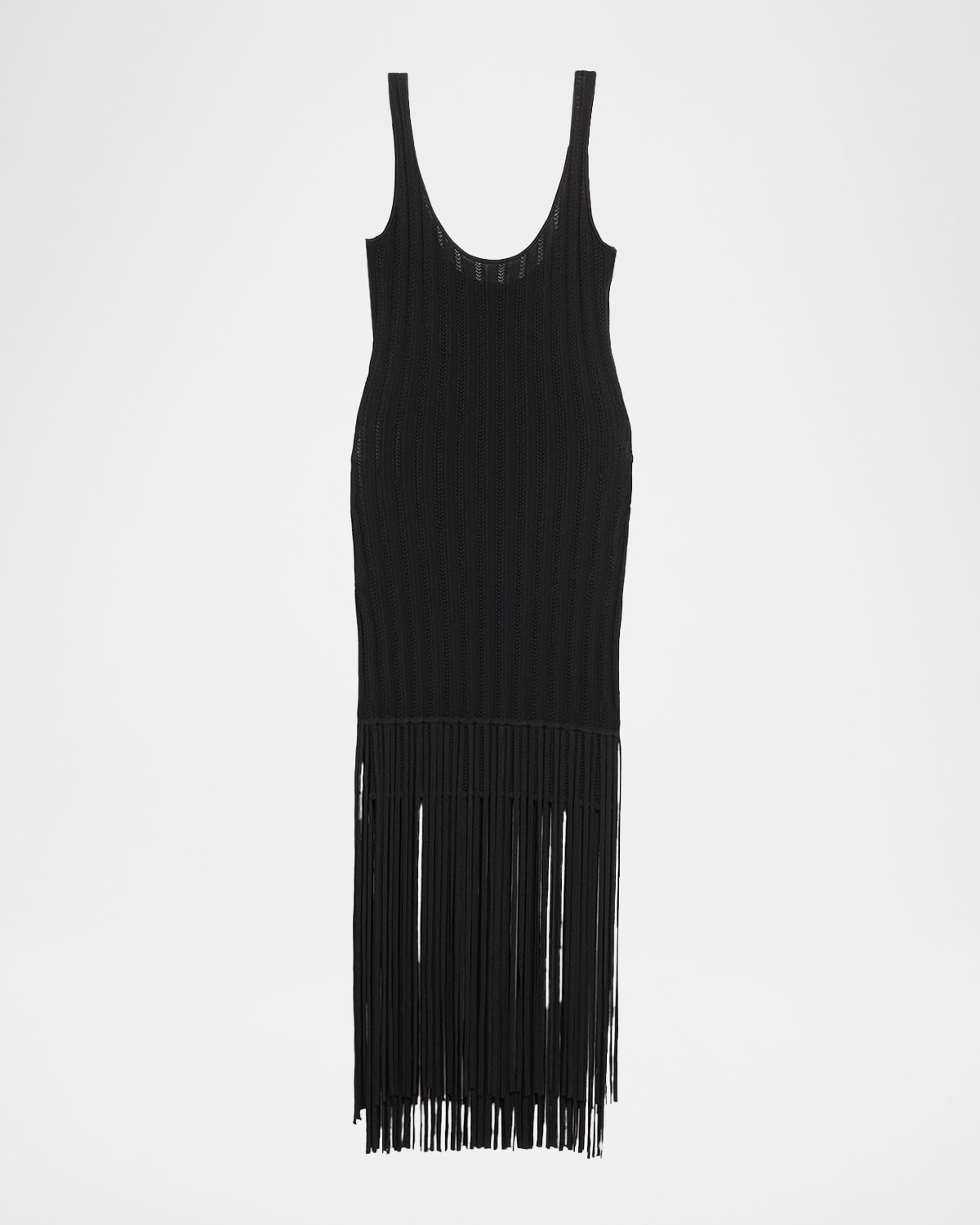 Toccin Lorelei Fringe-trim Pointelle Midi Dress In Black