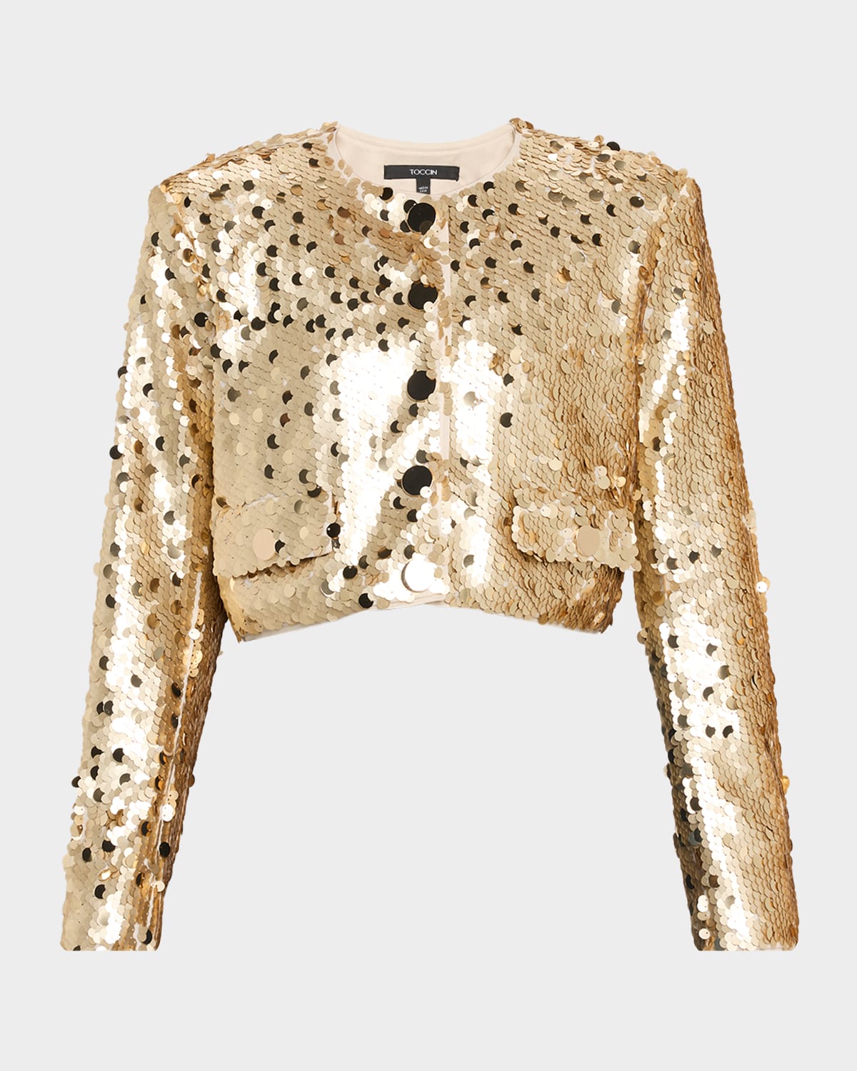 Toccin Jones Crew Neck Sequin Jacket In Gold