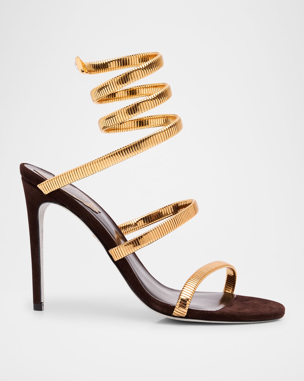 René Caovilla Meta Snake Spiral-wrap Suede Sandals In Brown