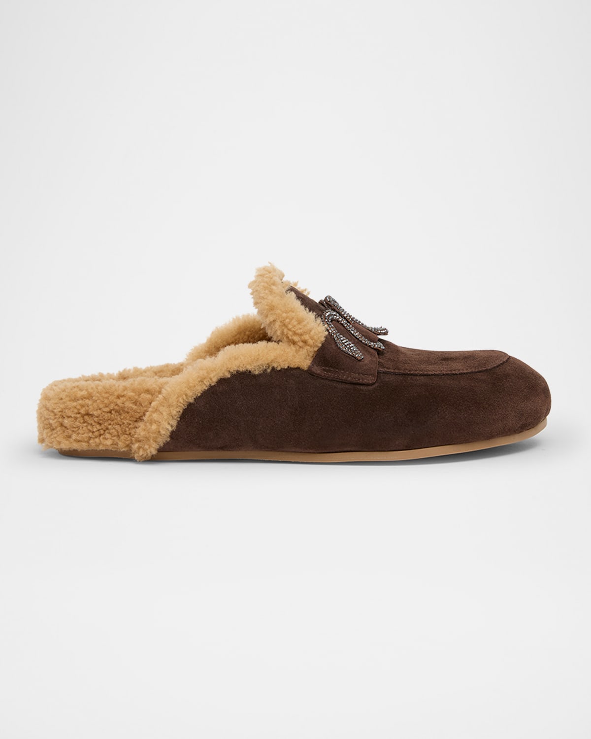 René Caovilla Sherl Shearling-lined Suede Mules In Brown