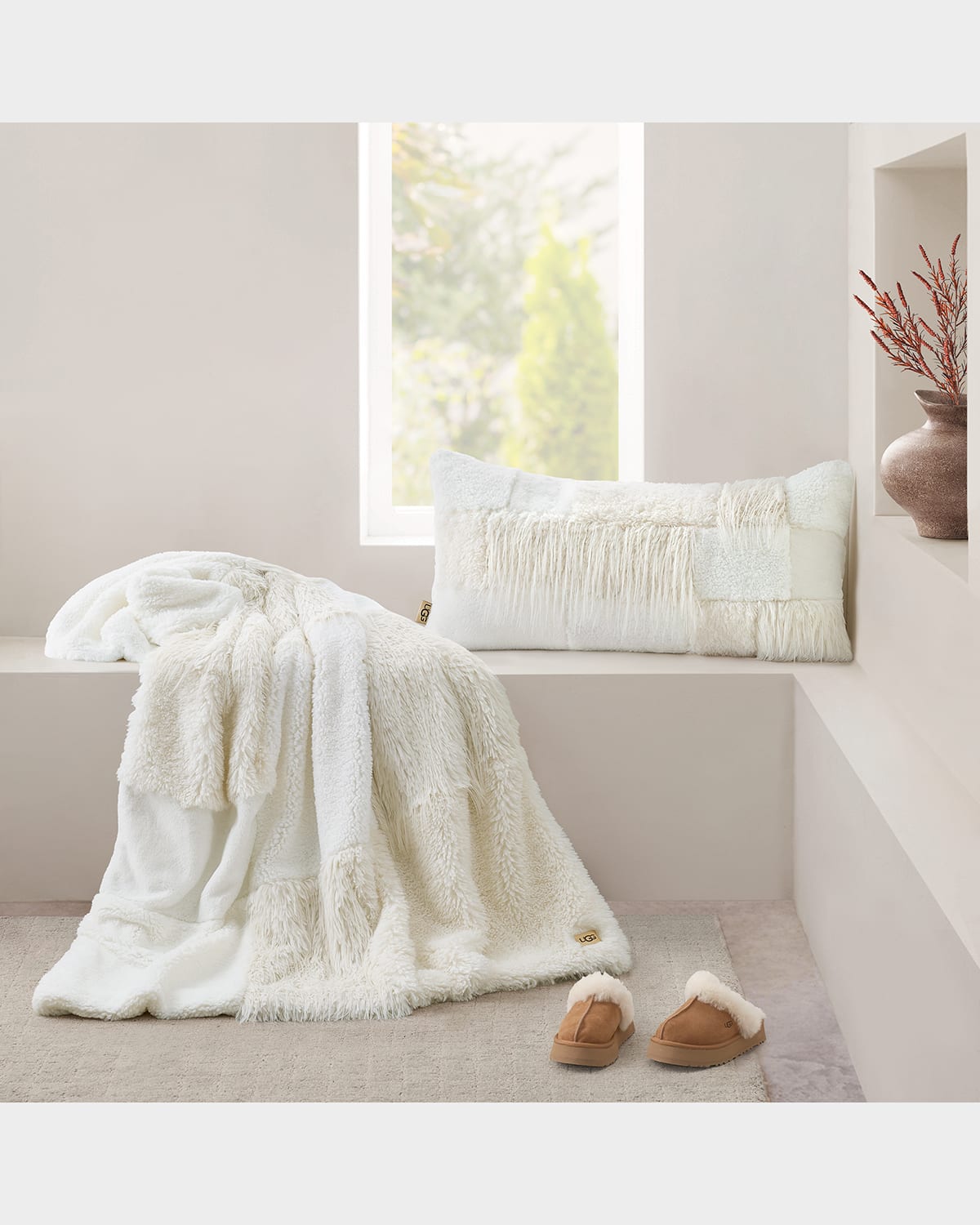 Ugg Corben Faux Fur Throw Blanket, 50" X 70" In White