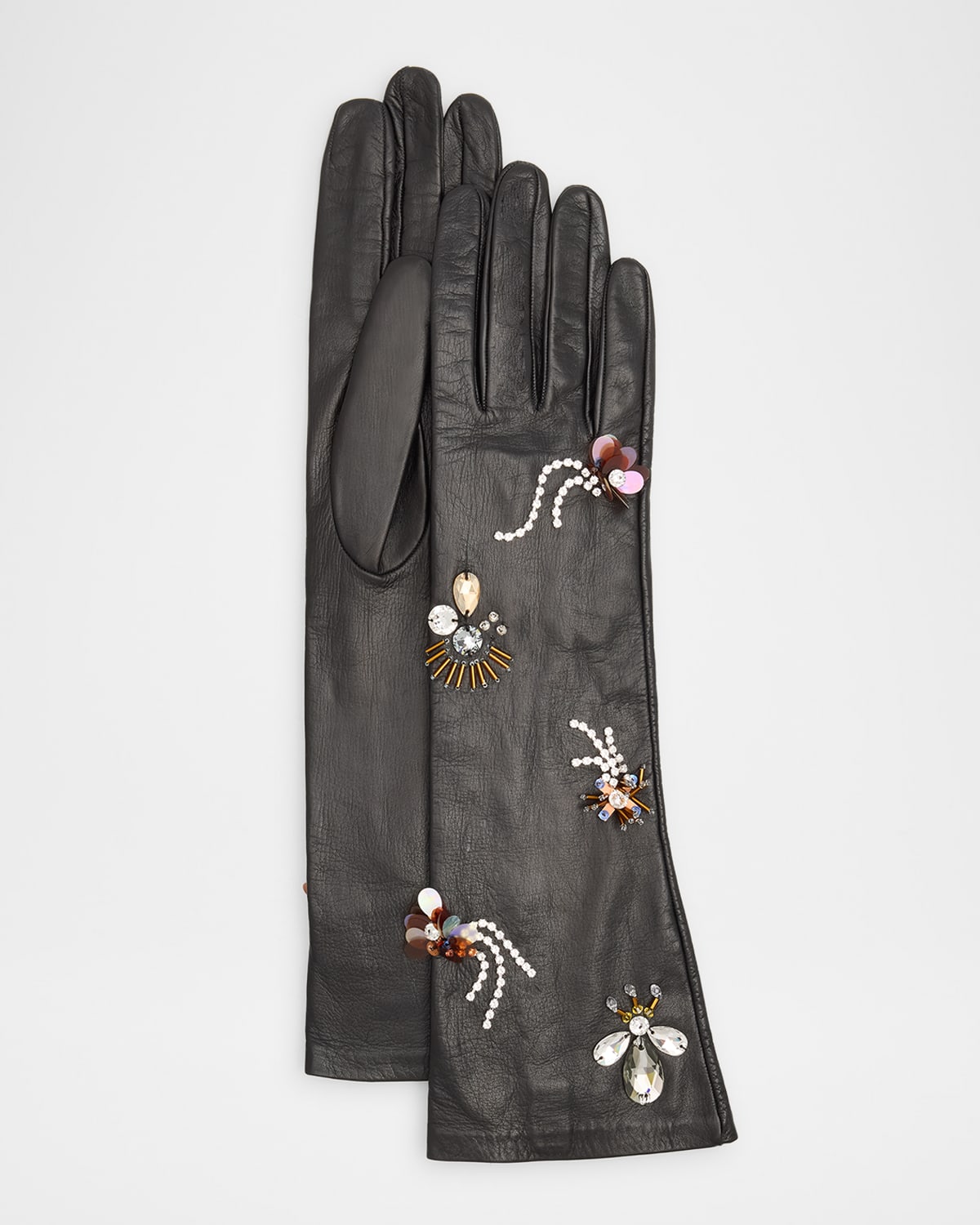 Ulla Johnson Laetitia Embellished Leather Gloves In Black