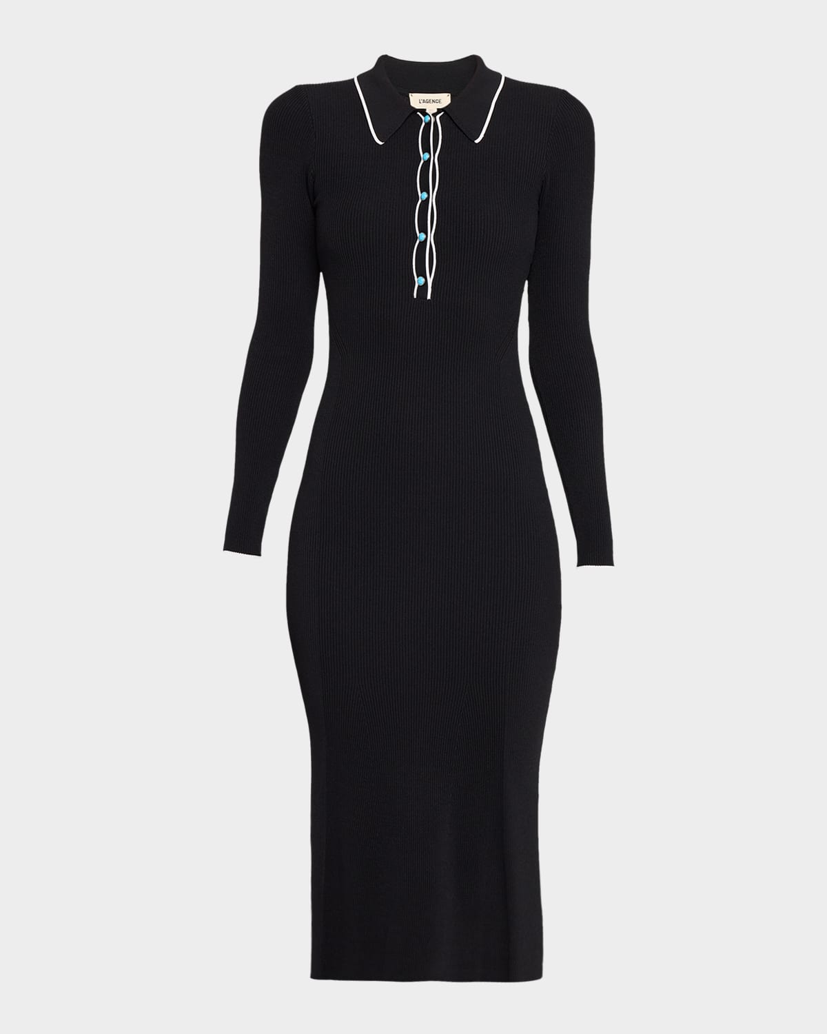 L Agence Yaretzi Ribbed Long-sleeve Midi Dress In Black