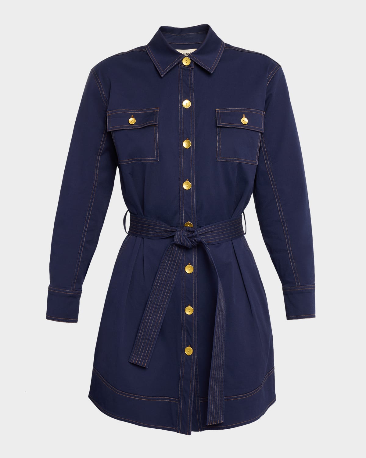 L Agence Velma Belted Mini Shirtdress In Blue