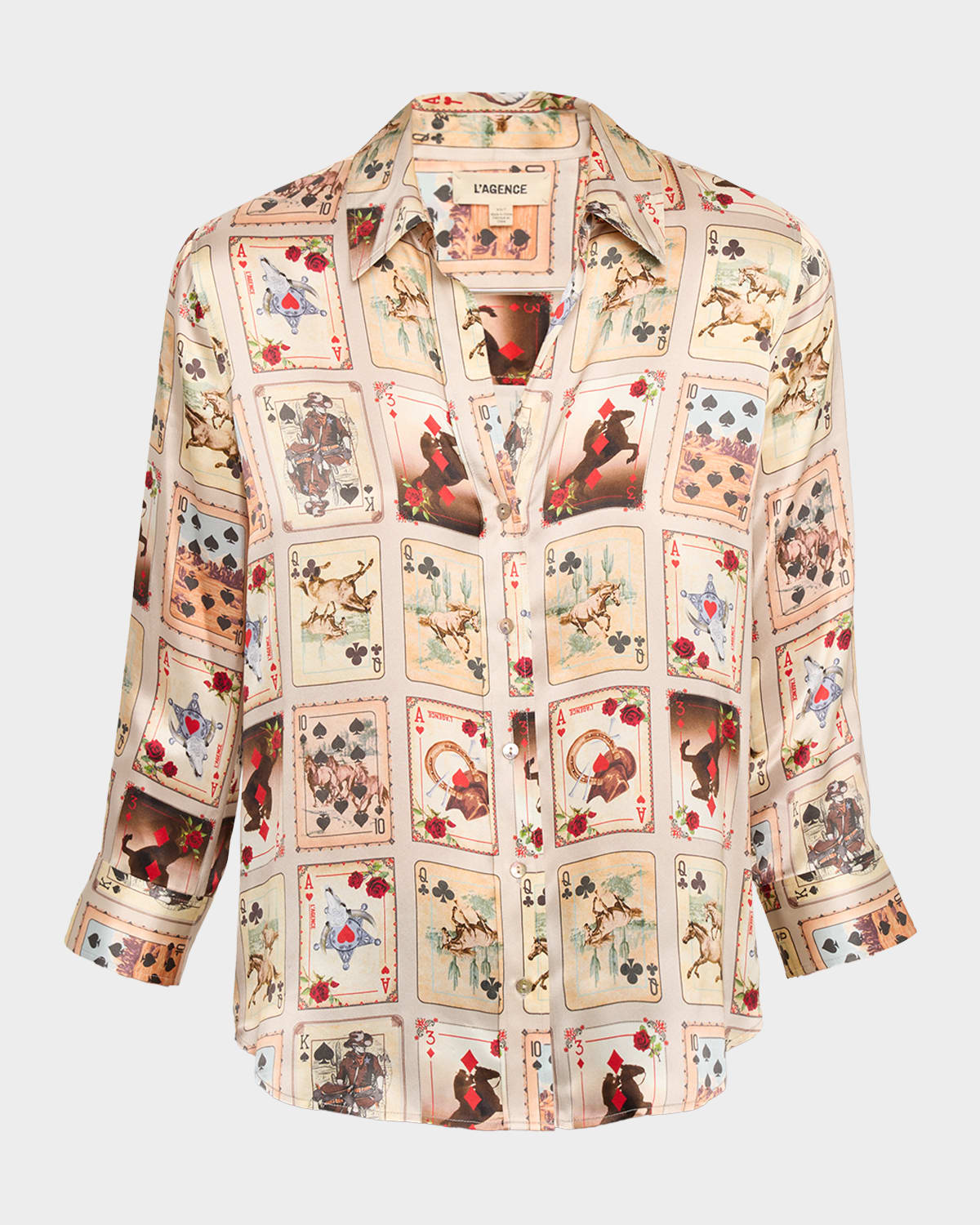 L Agence Dani Printed Silk Blouse In Neutral