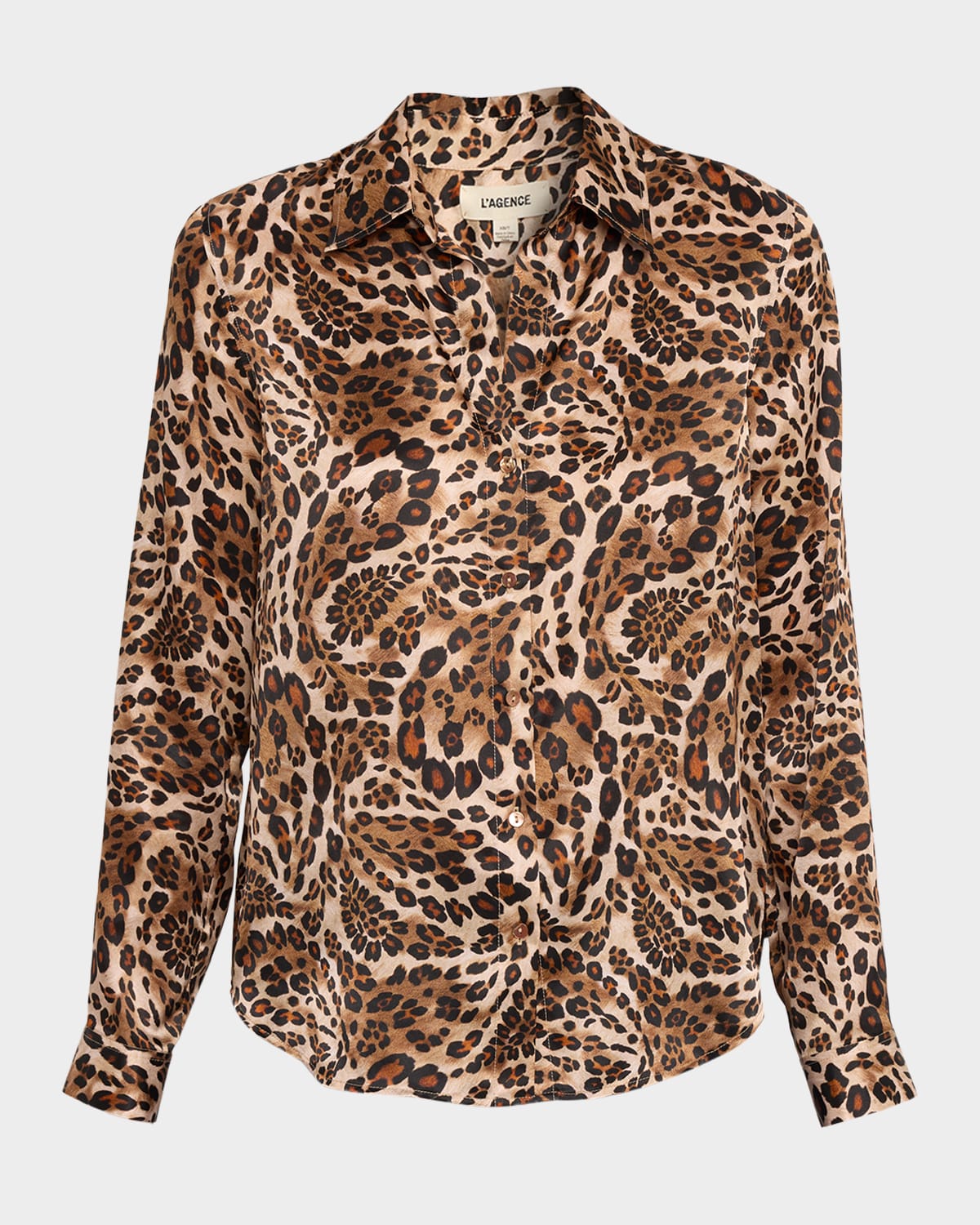 L'agence Tyler Printed Long-sleeve Silk Blouse In Brown