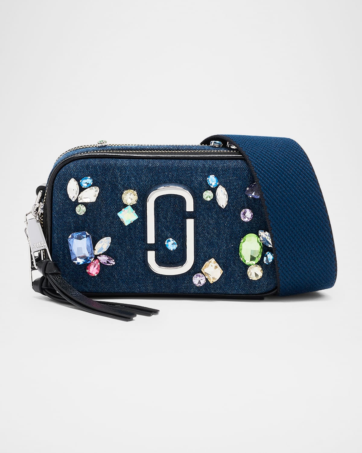 Marc Jacobs The Snapshot Embellished Denim Crossbody Bag In Blue