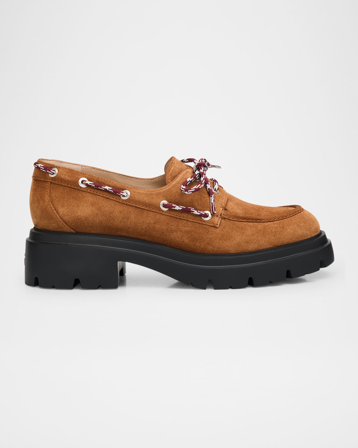 Stuart Weitzman Hudson Suede Lug-sole Boat Shoes In Brown