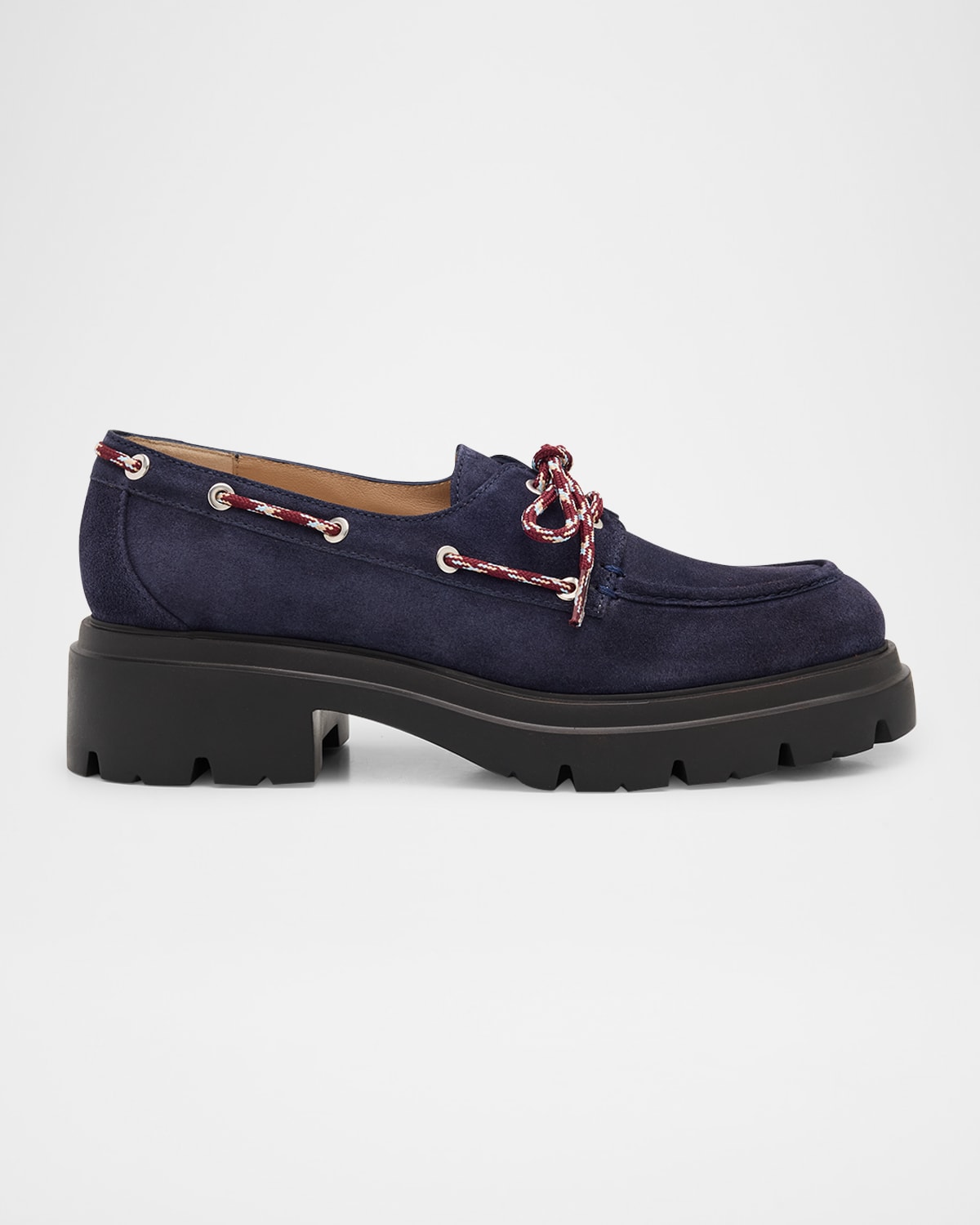 Stuart Weitzman Hudson Suede Lug-sole Boat Shoes In Blue