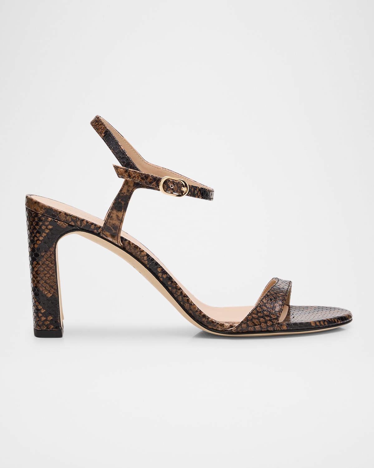 Stuart Weitzman Babette Snake-embossed Leather Sandals In Brown