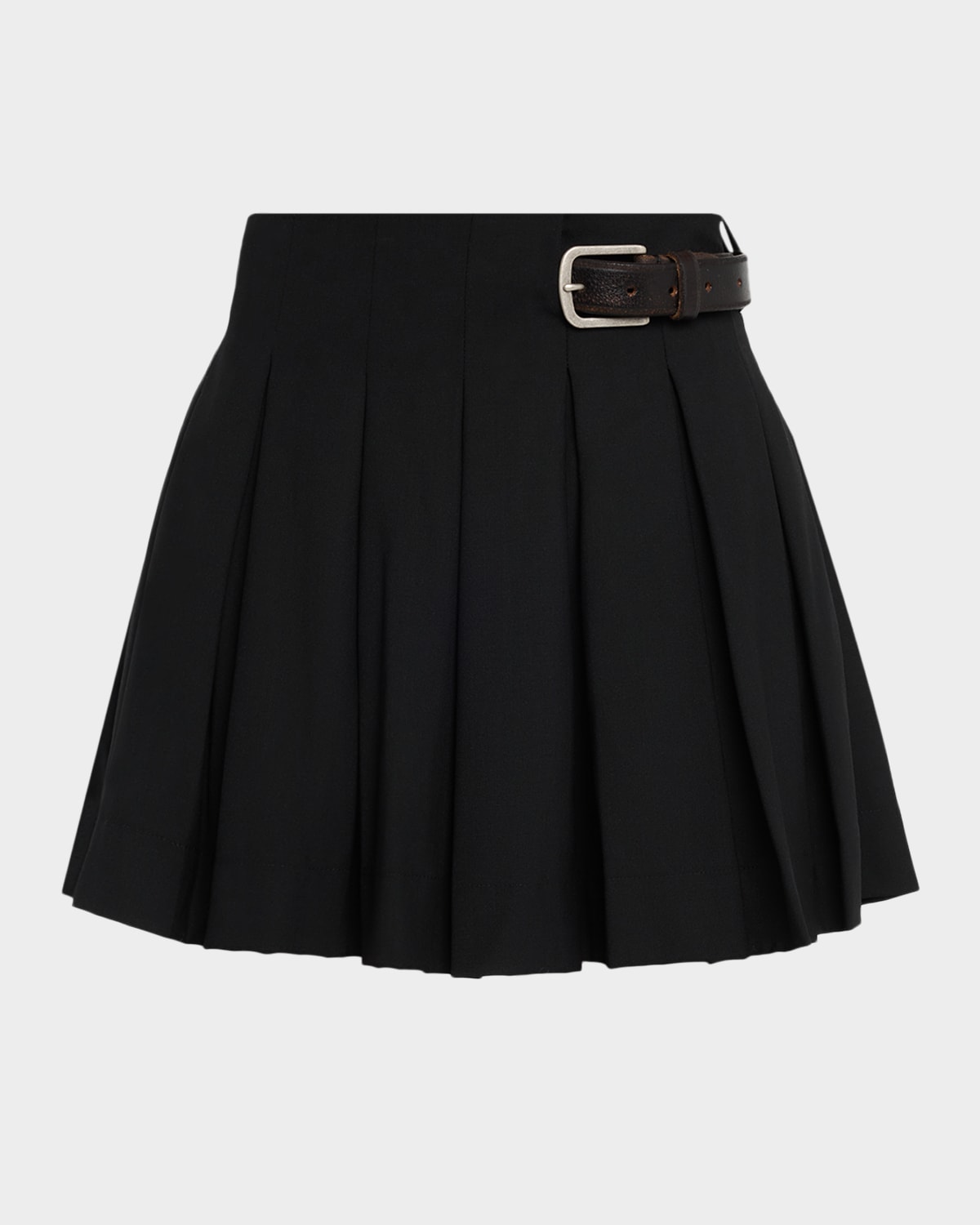 Sea Adeline Wool Suiting Belted Pleat Miniskirt Black In Black