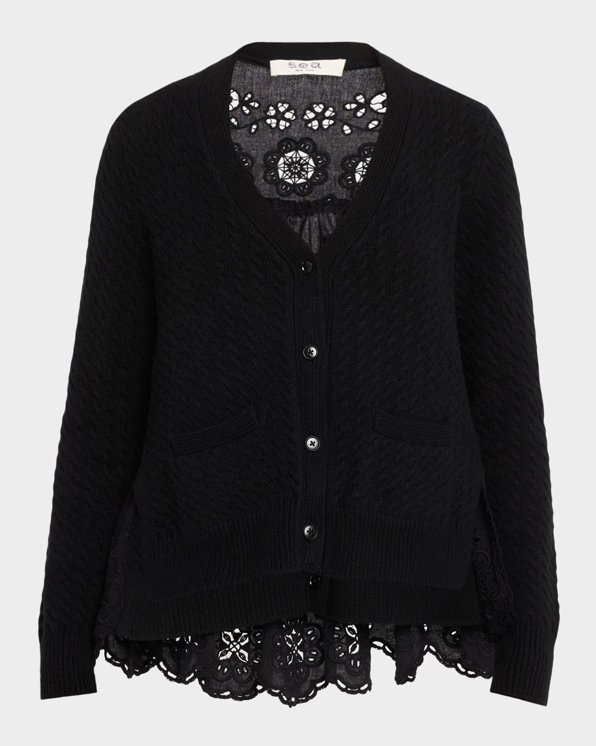 Sea Shanna Lace-panel Cardigan In Black
