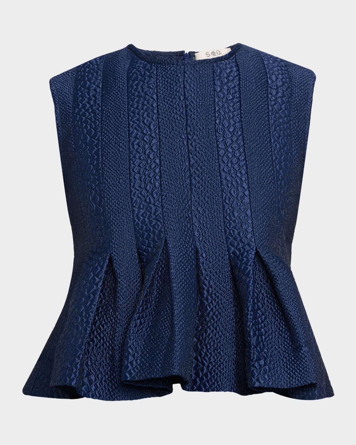 Sea Fayetta Embossed Peplum Tank Top In Blue