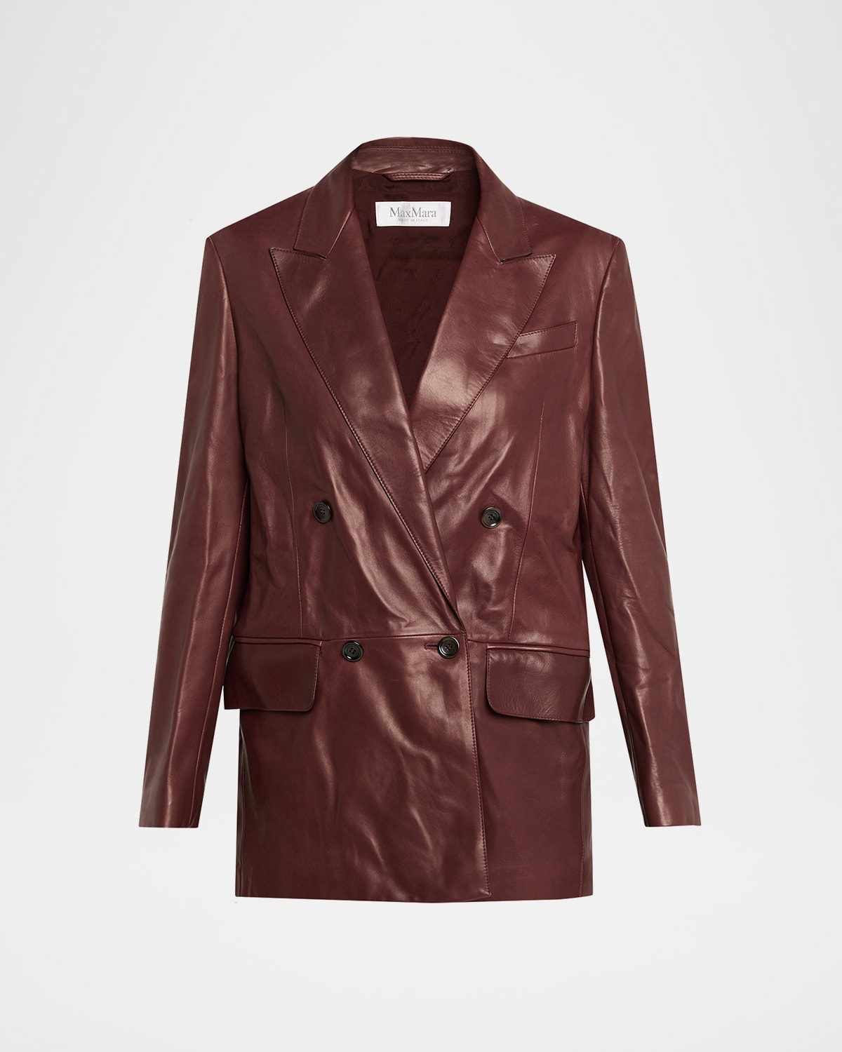 Max Mara Duse Leather Double-breasted Jacket In Burgundy