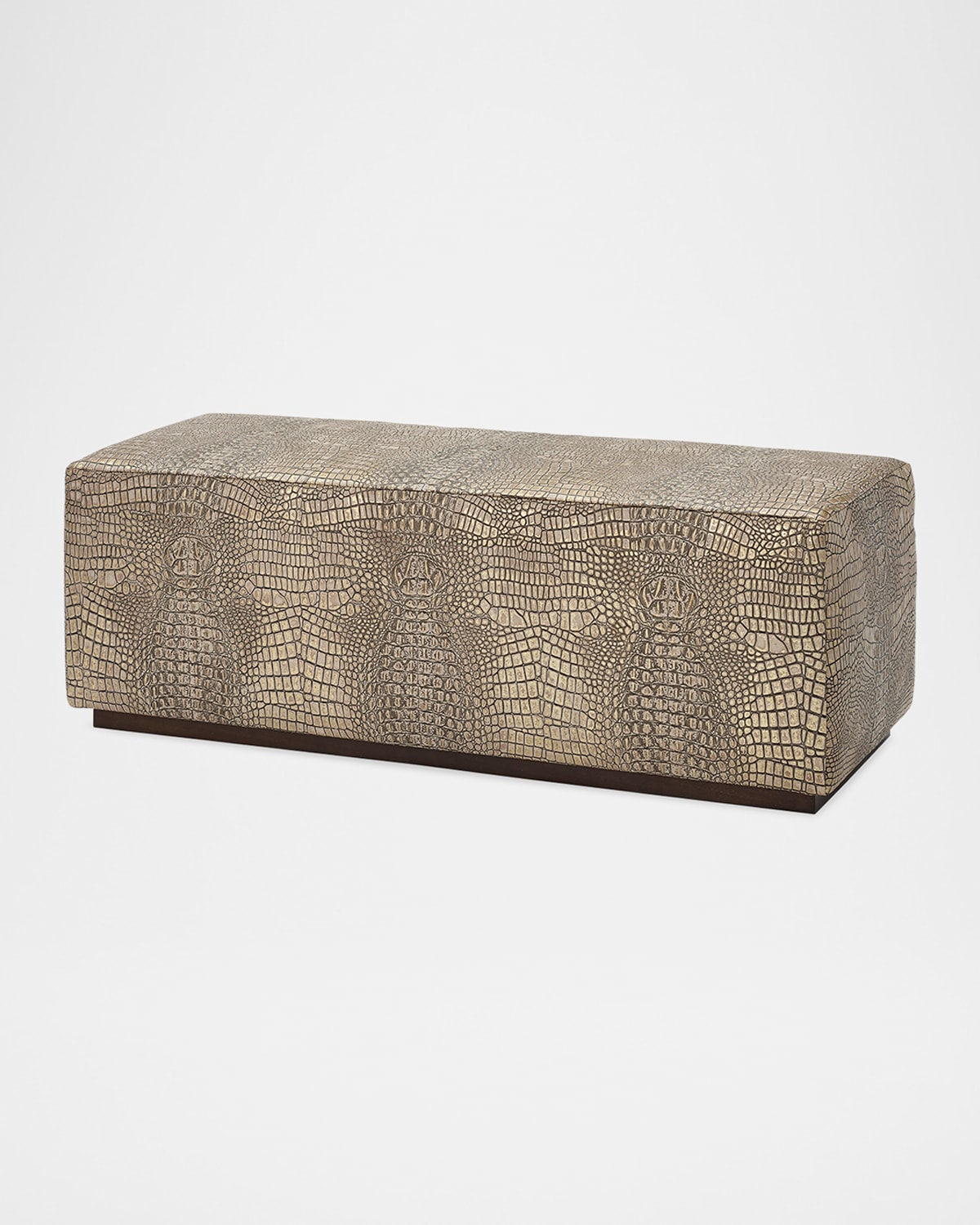 Massoud Kelsi Croc-embossed Leather Bench, 48" In Brown