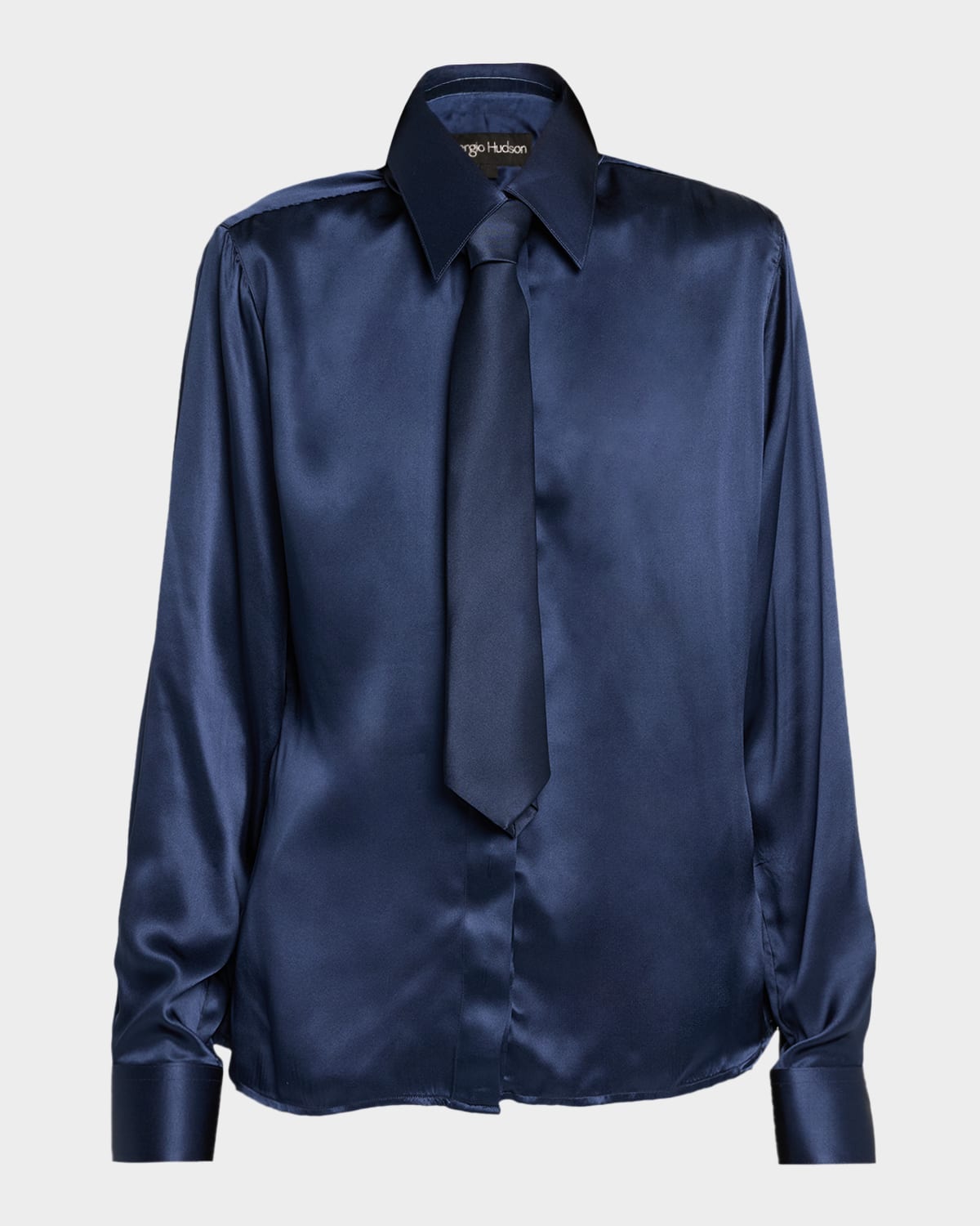 Sergio Hudson Neck-tie Button-front Blouse In Blue
