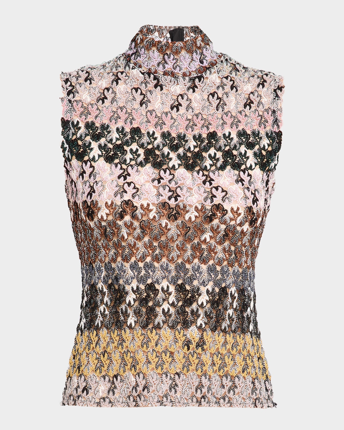 Missoni Mock-neck Stripe Embroidered Sleeveless Top In Multi